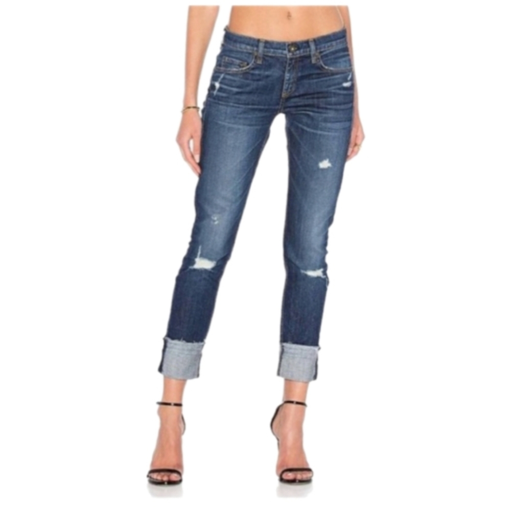 NYDJ Sheri Slim Light Distress Cuffed Cropped Blue Jeans Size 4